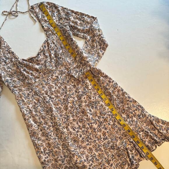 Free People Floral Boheme Dress Womens Size 6 Ivory Combo Open Back Ruffle Boho - Picture 11 of 12
